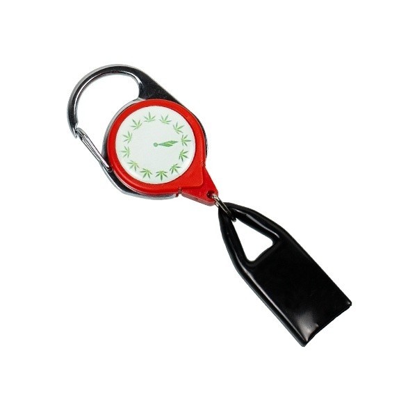 Retractable Lighter Leash marijuana clock red
