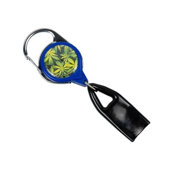 Retractable Lighter Leash green leaves blue
