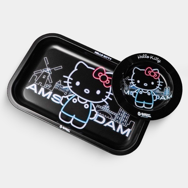 View Hello Kitty Neon Amsterdam Medium rolling tray + Ashtray Kit - GB The Green Brand