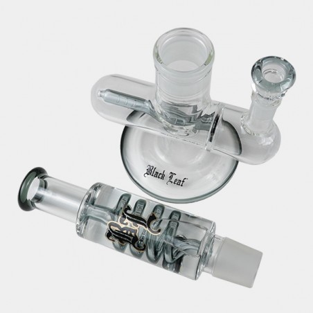 Black Leaf spiral cooler bong with inline slit, gray parts