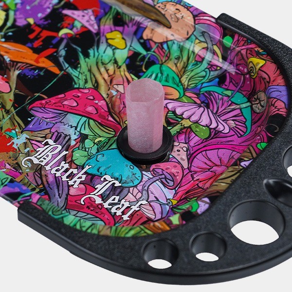 Magic Mushrooms rolling tray with cones, brush and holders detail cones