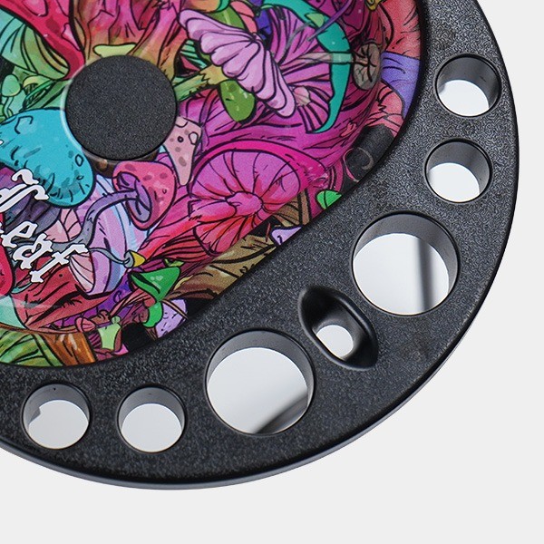 Magic Mushrooms rolling tray with cones, brush and holders holes for cones