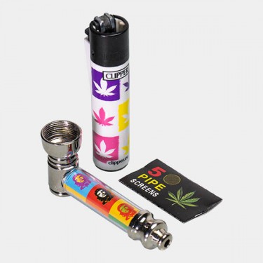Metal pipe set with screens and lighter - GB The Green Brand