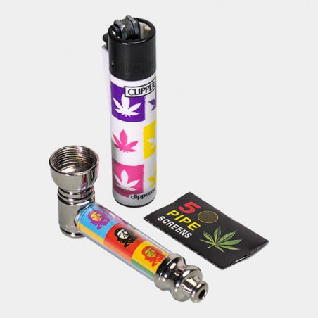 Metal pipe set with screens and lighter - GB The Green Brand