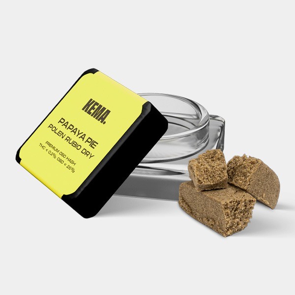 View KEMA 'Papaya Pie' Dry blond pollen CBD Hash