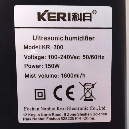Super Grower 1.6 L/h Wall Humidifier label with specifications