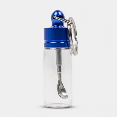 Glass Snuff Bottle with Telescopic Spoon blue closed
