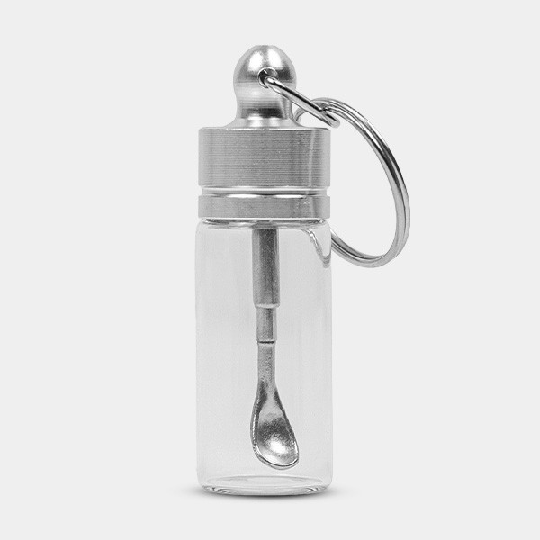 Glass Snuff Bottle with Telescopic Spoon grey closed