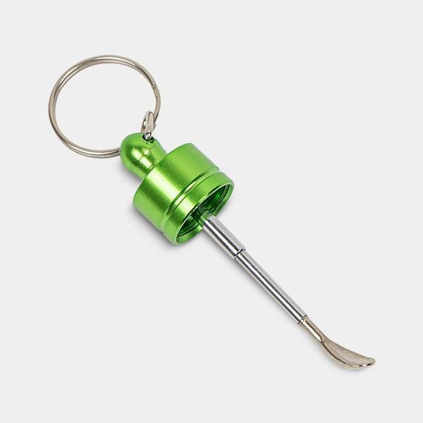 Glass Snuff Bottle with Telescopic Spoon green open