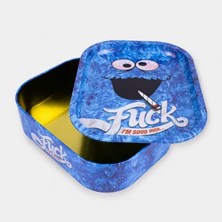 'Fuck' metal box with rolling tray open