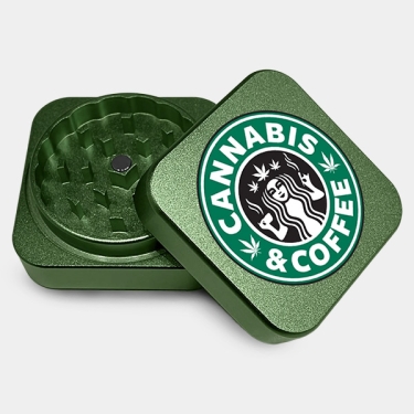 Square aluminum cannabis and coffee grinder  open