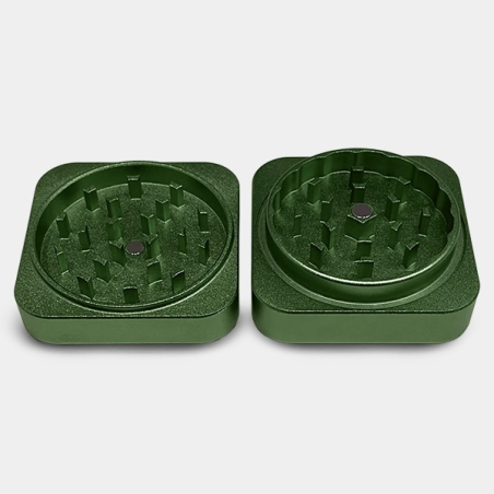 Breaking Bud square aluminum grinder inside
