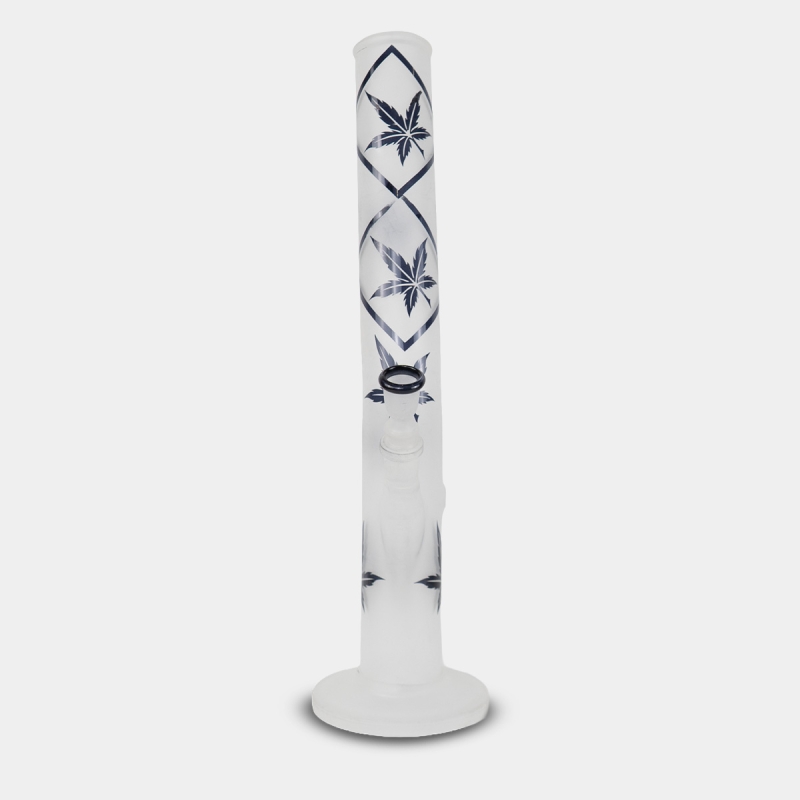 Front view of the 42 cm Frosted Glass Bong with Blue Leaves