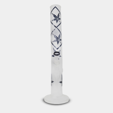 Front view of the 42 cm Frosted Glass Bong with Blue Leaves
