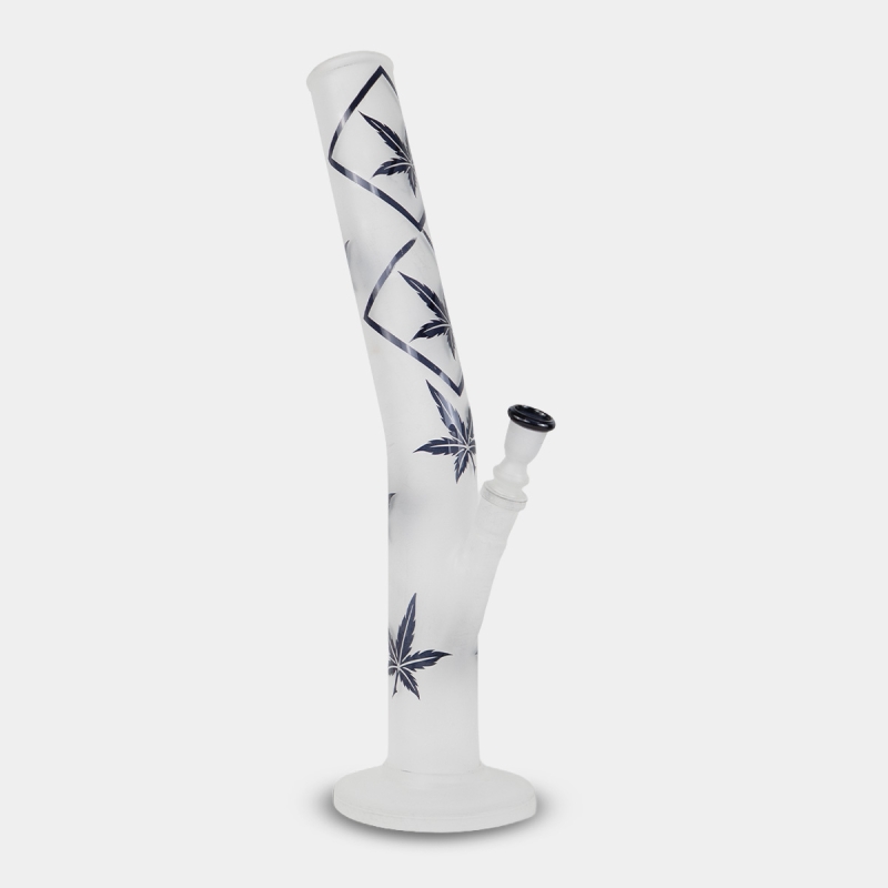 42 cm Frosted Glass Bong with Blue Leaves