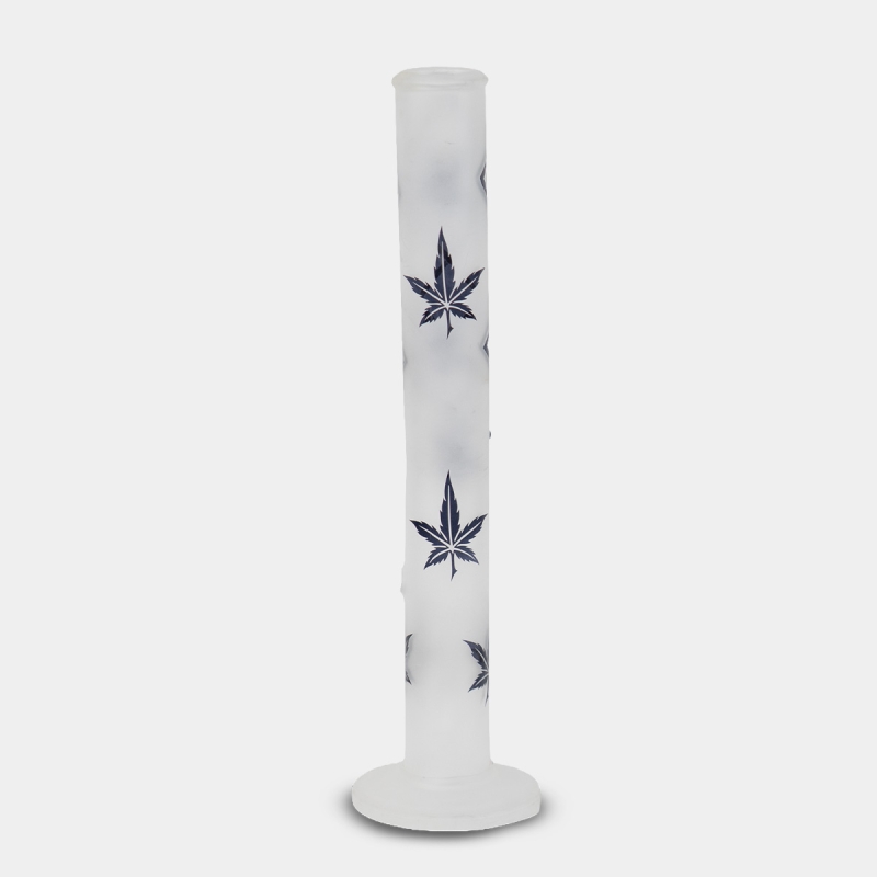 Back view of the 42 cm Frosted Glass Bong with Blue Leaves