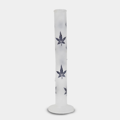 Back view of the 42 cm Frosted Glass Bong with Blue Leaves