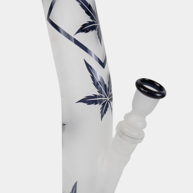 Frosted Glass Bong with Blue Leaves, 42 cm