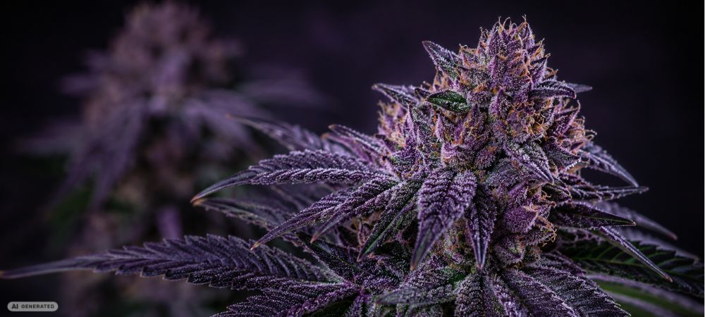 image of a Purple Kush bud, completely resinous